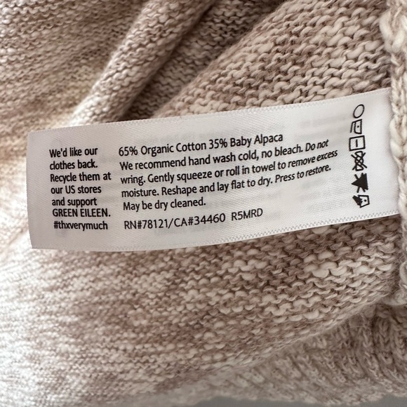Eileen Fisher Natural Funnel Neck Poncho Organic Cotton Alpaca Lagenlook Oatmeal - Picture 7 of 8